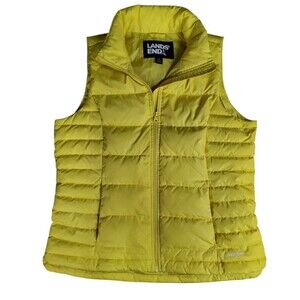 Lands End Womens Yellow Quilted Down Filled Puffer Vest Full Zip Size Med